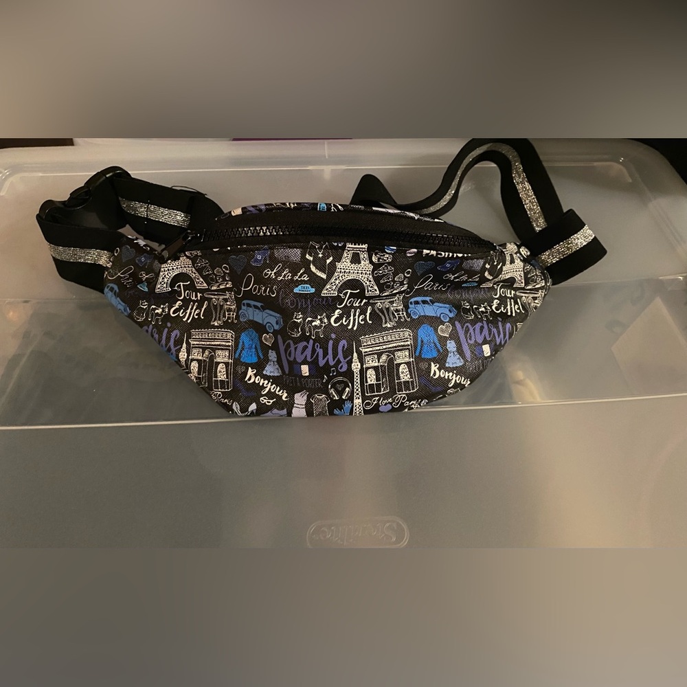 Paris Themed Black and Blue Waist Bag